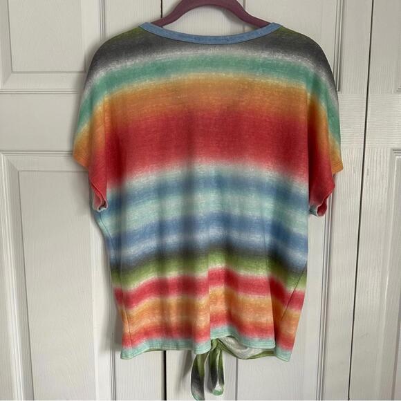 For The Republic Button Up Tie Front Rainbow Stripe Top Womens Sz M Beachy Boho - Picture 2 of 7